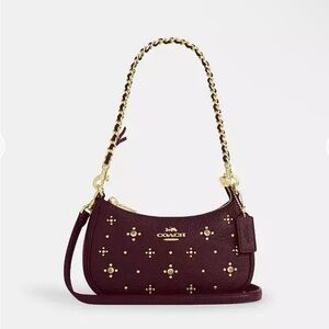 Coach Dark Red Leather Shoulder Bag with Gold Details